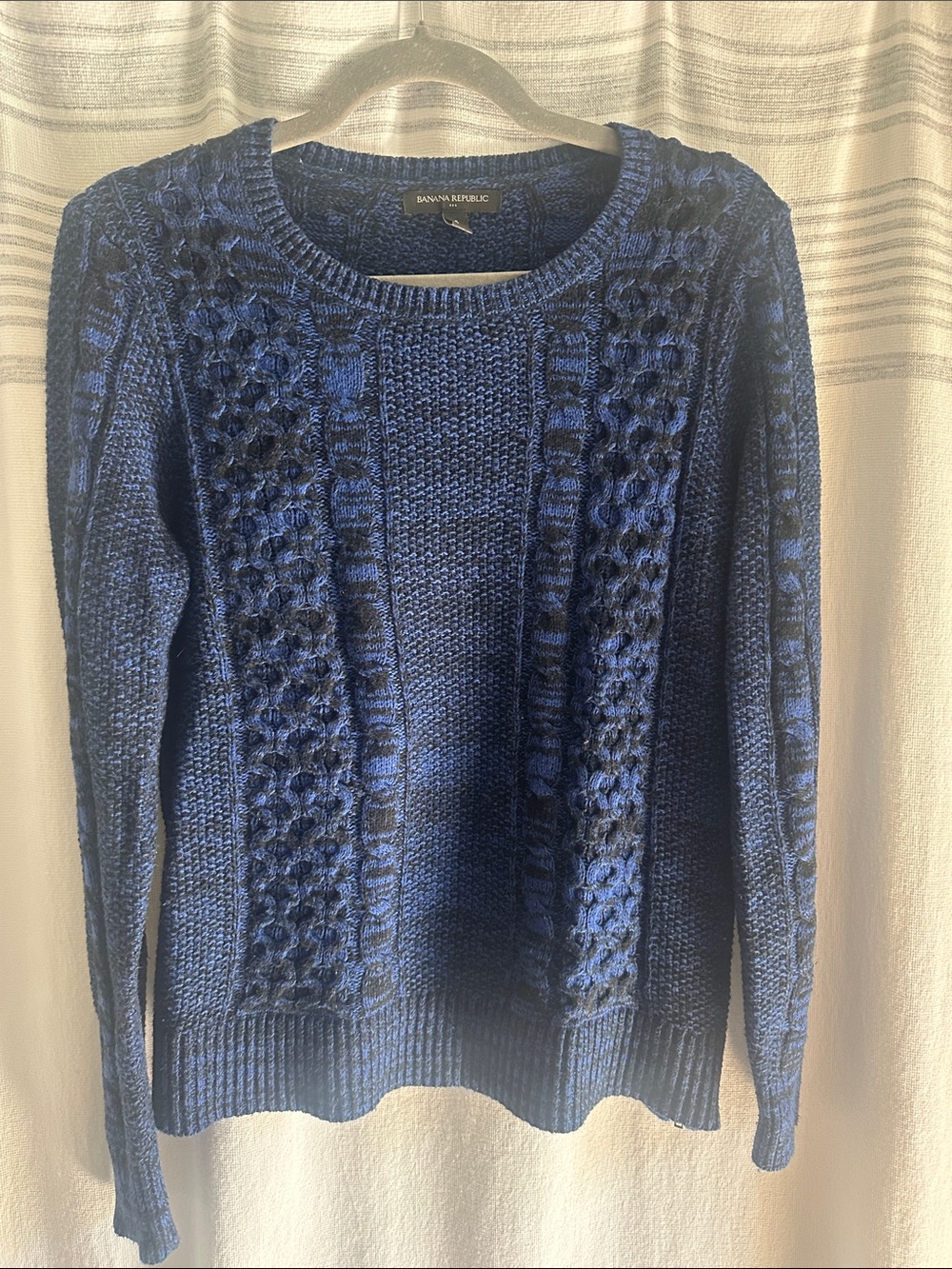 Banana Republic Women's Royal Blue Cable Knit Crewneck Sweater
